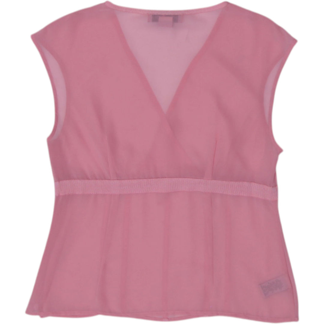 Y2K Ladies Bandolino V-Neck Sheer Blouse Sleeveless Top Size 8