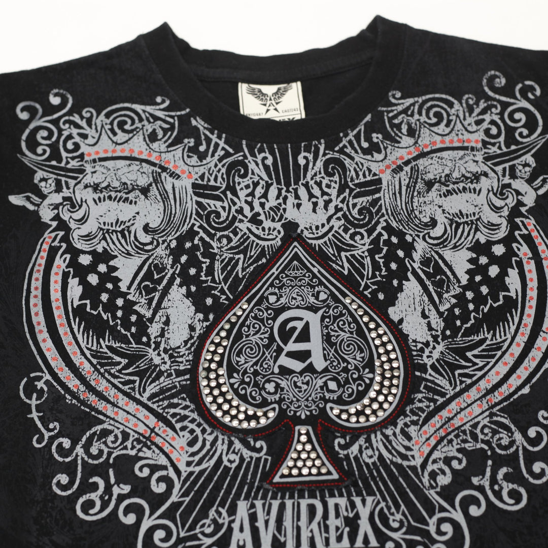 Y2K Avirex Graphic Black Ace of Spades T-Shirt Size L