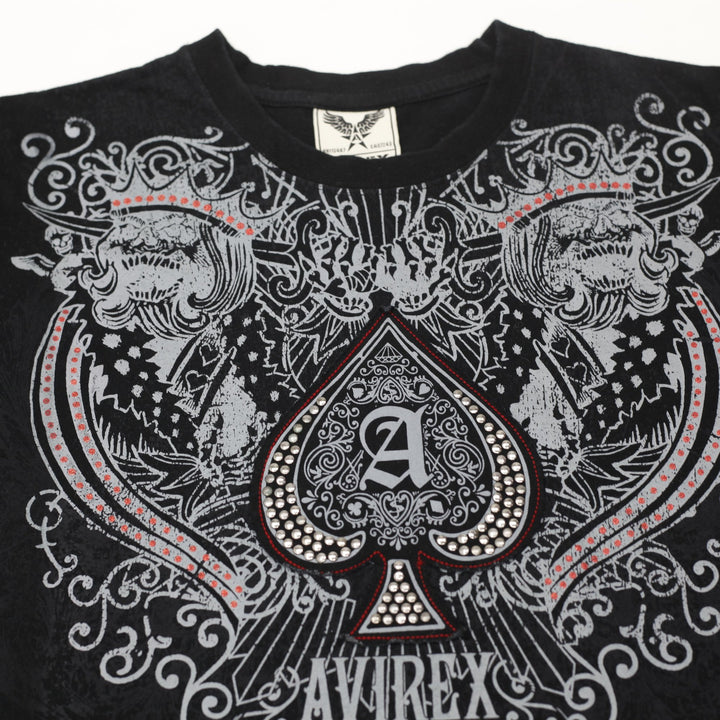 Y2K Avirex Graphic Black Ace of Spades T-Shirt Size L
