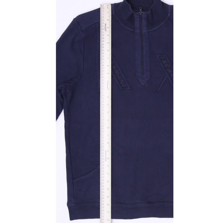 Armani Exchange Men's Navy Blue Quarter Zip Sweatshirt Embossed AX Logo Size L