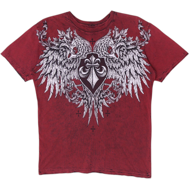 Y2K Mens Affliction Standard Series Reversible Graphic Tee Red Black Lava Wash