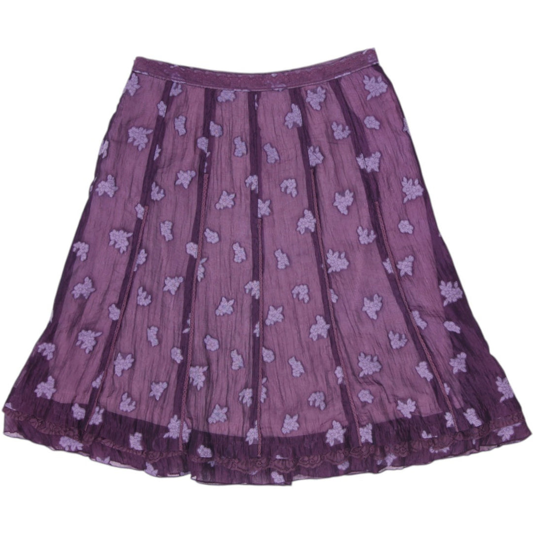 Y2K Ladies Passion Collection Purple Sheer Floral Applique Midi Skirt Size XL