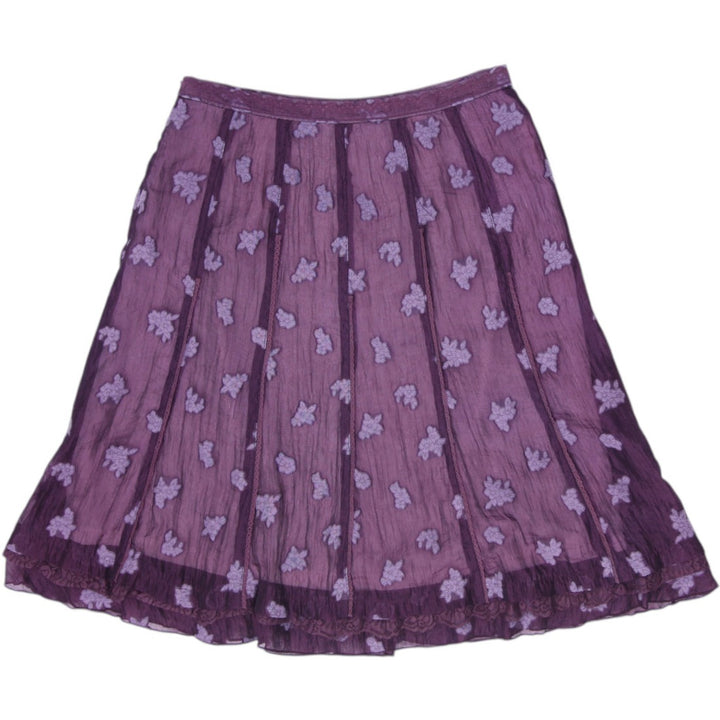 Y2K Ladies Passion Collection Purple Sheer Floral Applique Midi Skirt Size XL
