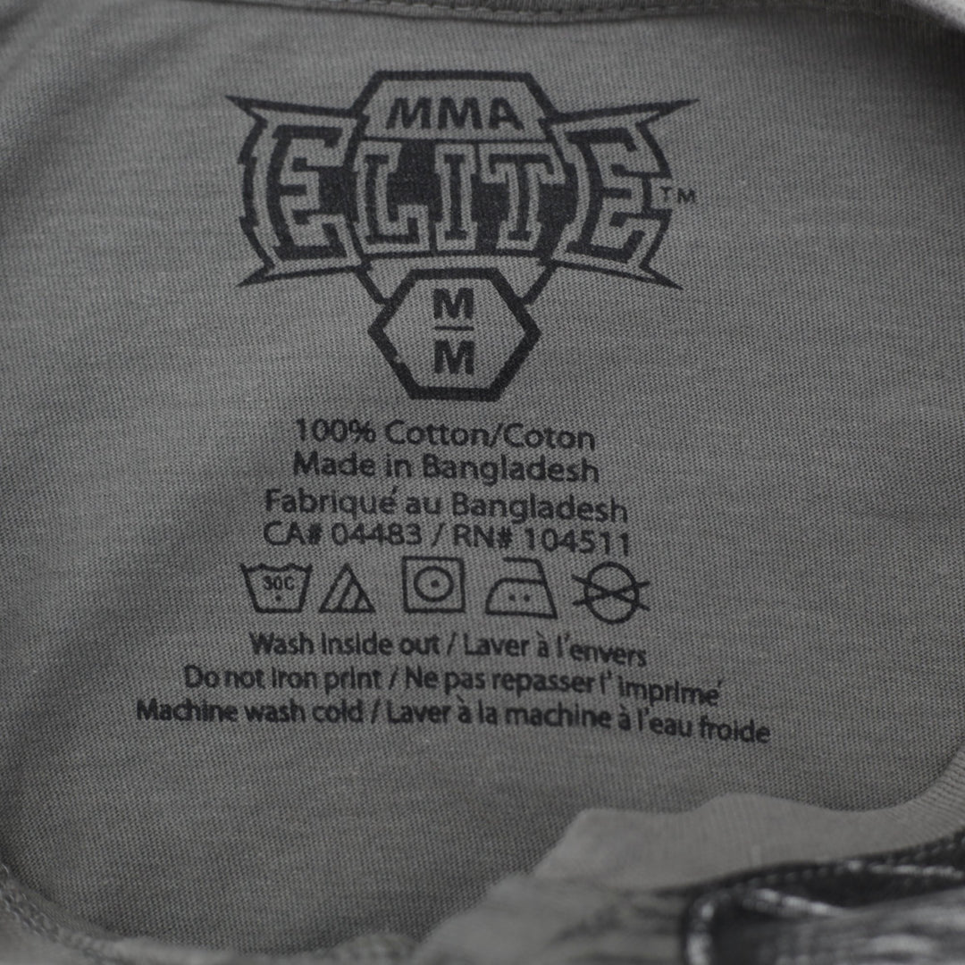 Y2K Mens MMA Elite Graphic T-Shirt Gray Skull Cross Design Size M