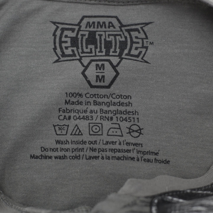 Y2K Mens MMA Elite Graphic T-Shirt Gray Skull Cross Design Size M