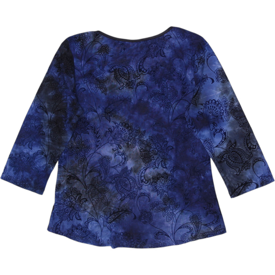 Y2K Ladies Dressbarn Royal Blue Velvet Flock Floral Scoop Neck Top Size L