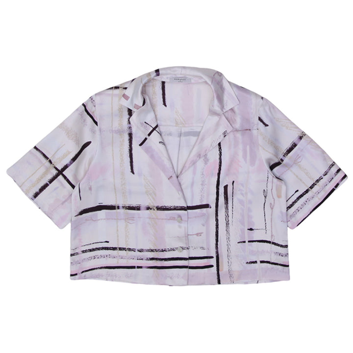 Ladies Babaton Aritzia Pale Pink White Button Front Flowy Cropped Collared Shirt