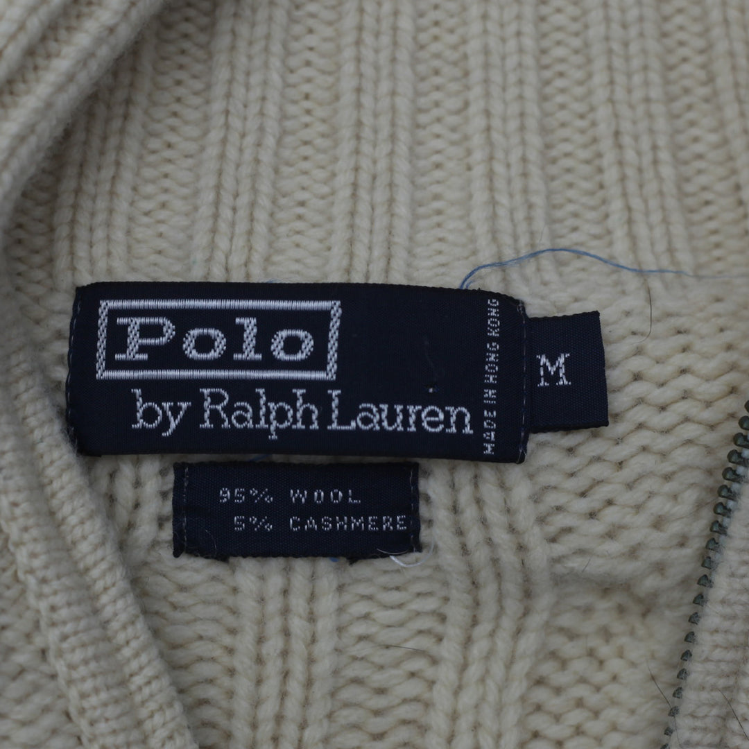 Vintage Polo Ralph Lauren Wool Cashmere Cable Knit Sweater M Full Zip - Fashion Rerun Vintage Migration_Sweaters
