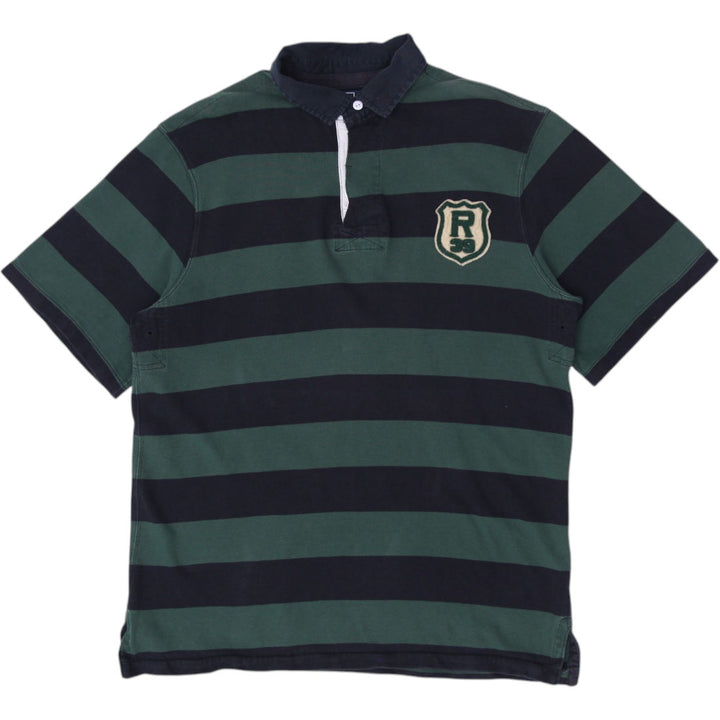 Vintage Mens Polo Ralph Lauren Green Striped Rugby T-Shirt