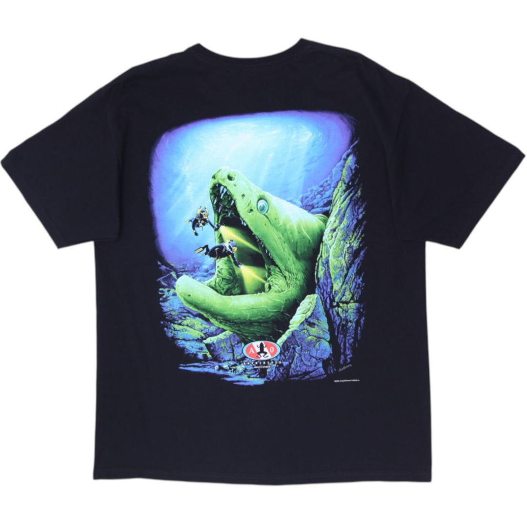 Vintage 2003 Amphibious Outfitters Moray Eel T-Shirt XL Black Scuba Diving Tee