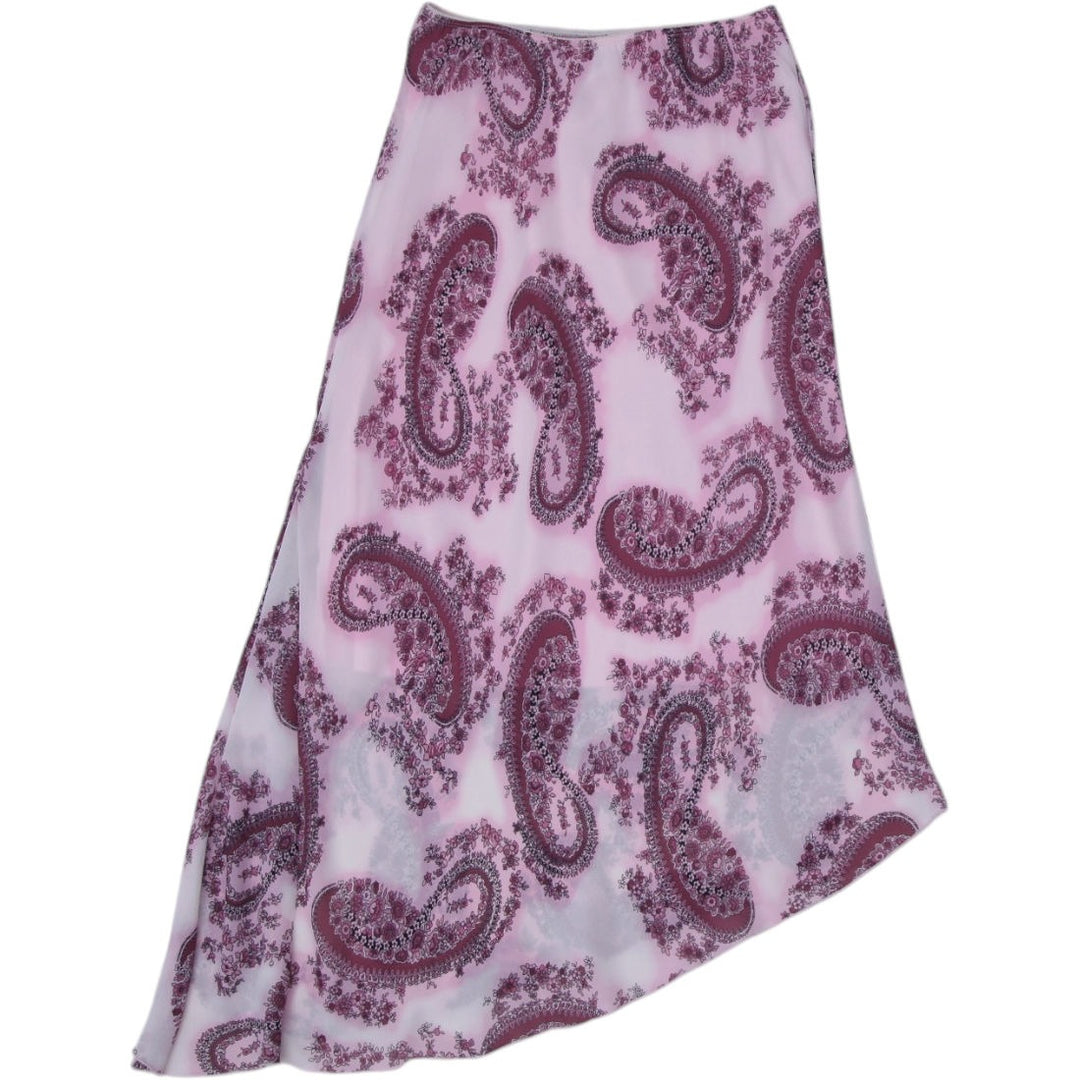 Y2K Ladies Pink Paisley Print Layered Boho Maxi Skirt Size M