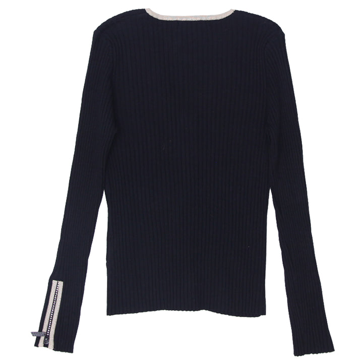 Y2K Long Sleeve Ribbed Zip Up Stretch Sweater Top - Fashion Rerun Vintage Migration_Tops