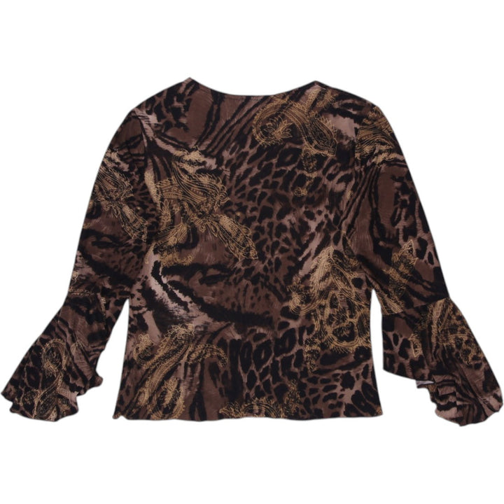 Y2K Ladies Brown Animal Print Flared Long Sleeve Top