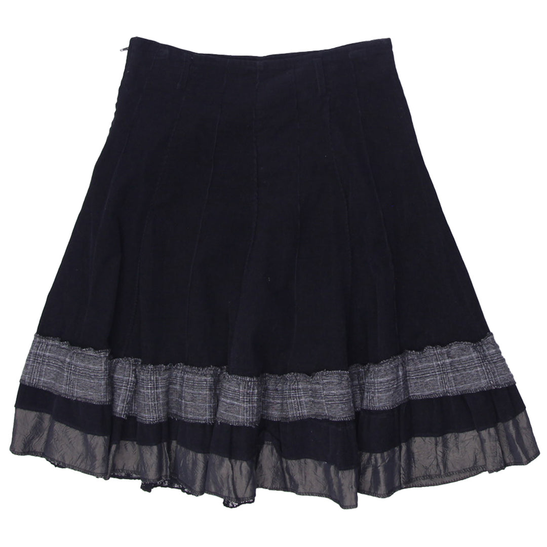 Y2K Ladies Club Cawl Black Flared Corduroy Skirt