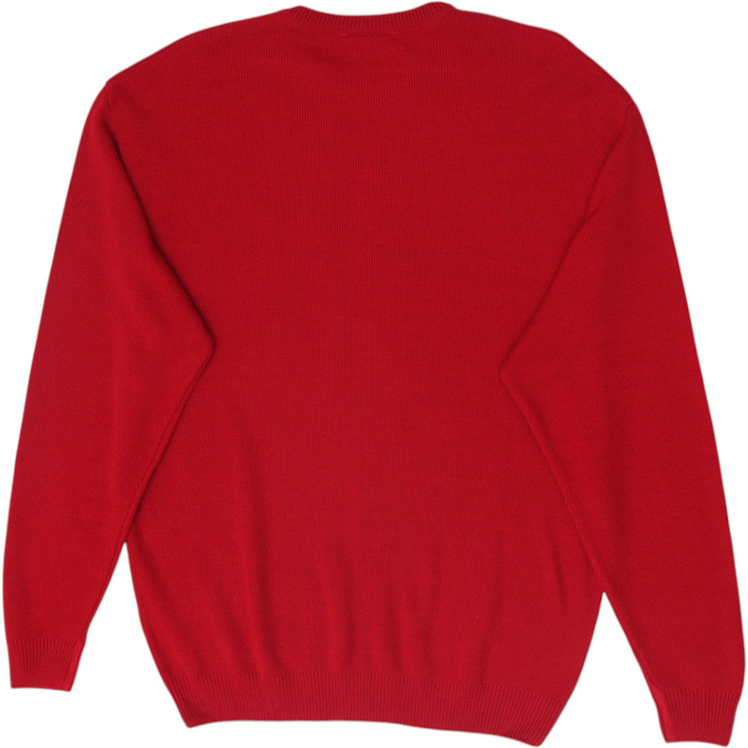 Mens Lacoste Crewneck Knit Sweater Red Embroidered Crocodile Logo