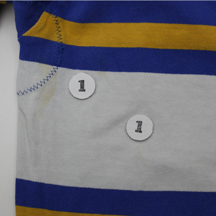 Vintage Mens Barbarian Rugby T-Shirt Blue Striped St. Maximilian Logo Size M