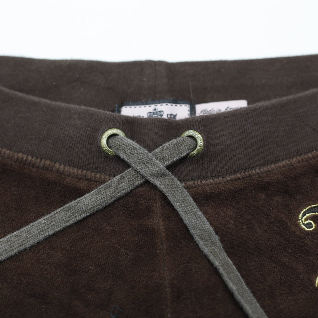 Y2K Ladies Juicy Couture Sweatpants Brown Velour Logo Detail Drawstring