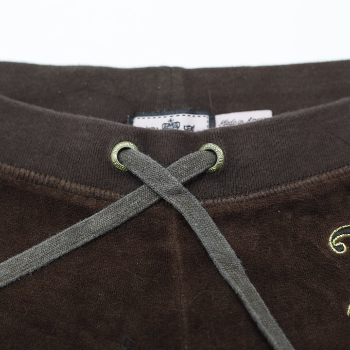 Y2K Ladies Juicy Couture Sweatpants Brown Velour Logo Detail Drawstring