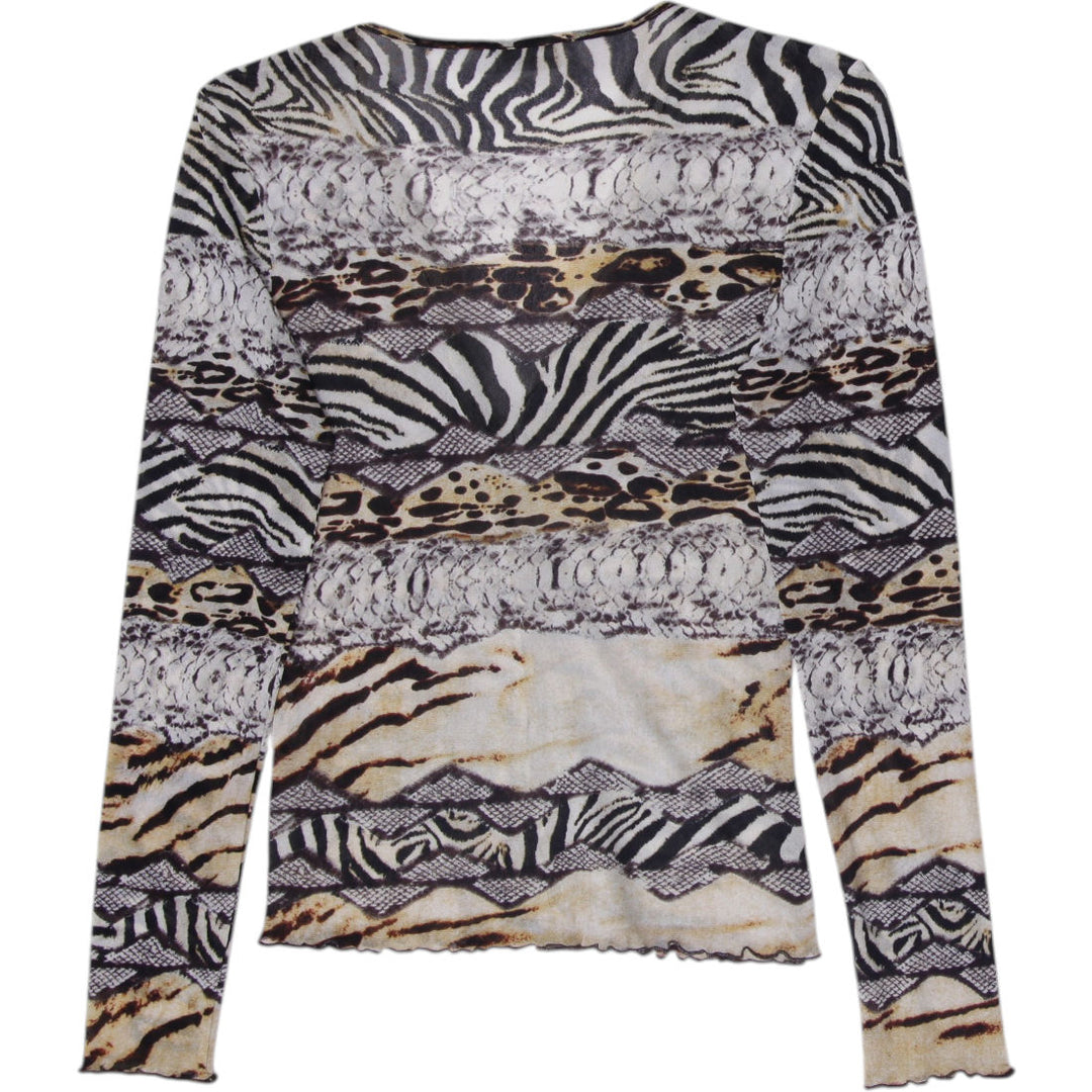 Y2K Ladies Oui Moments Mixed Animal Print Sheer Mesh Lace Cardigan Top
