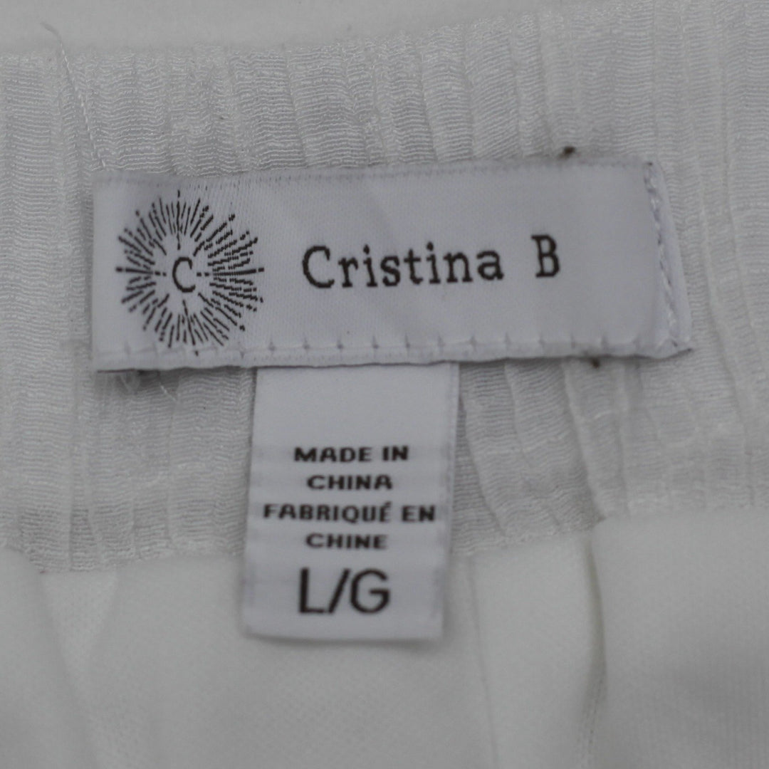 Y2K Ladies Cristina B  White Textured Button-Front Flared Skirt Size L/G