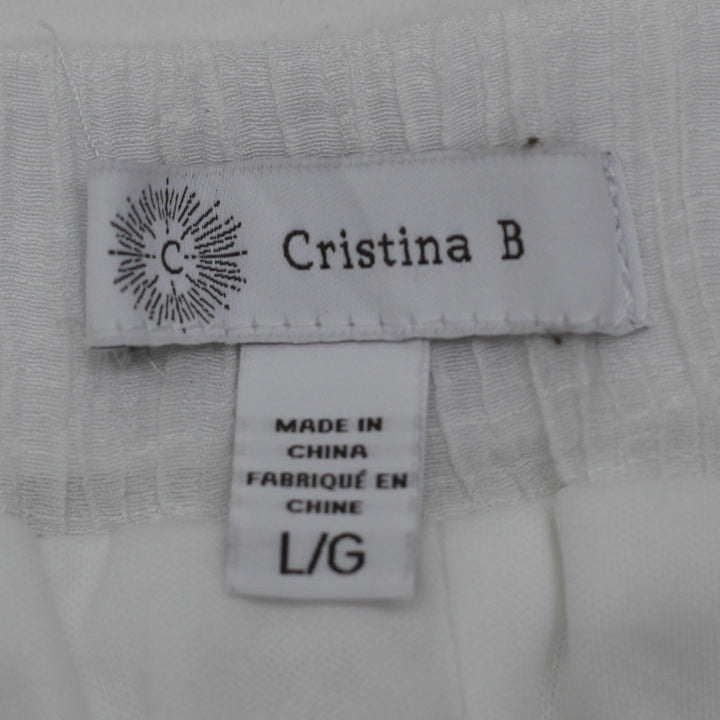 Y2K Ladies Cristina B  White Textured Button-Front Flared Skirt Size L/G
