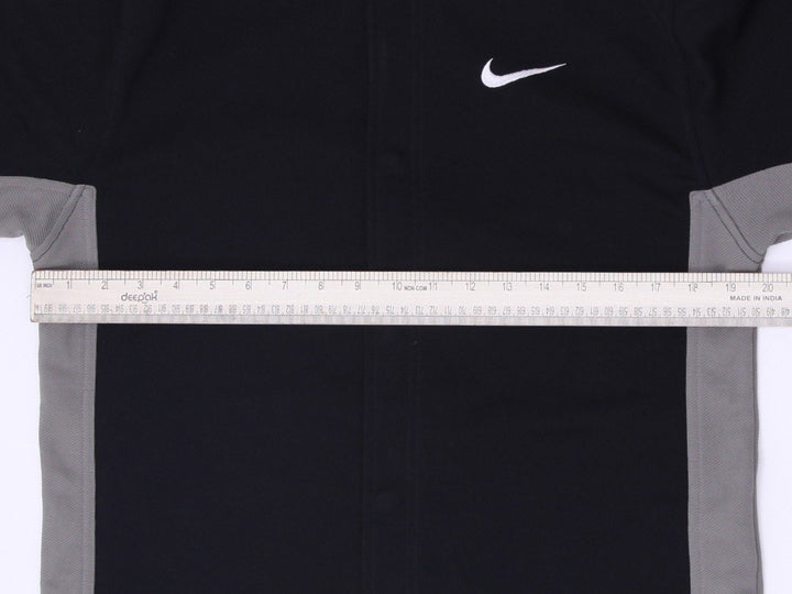 Vintage Mens Nike Full Button Warm Up Baseball Jersey Black Grey Size S