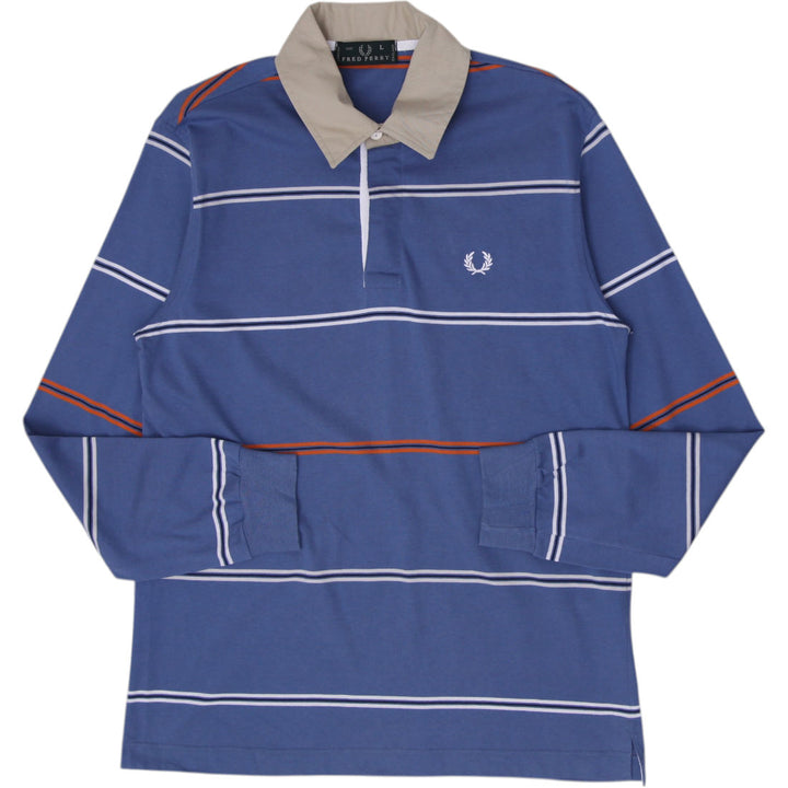 Mens Fred Perry Polo Blue Striped Long Sleeve Retro Rugby T-Shirt