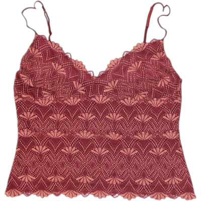 Y2K Ladies Two-Tone Red and Tan Patterned Lace Cami Top