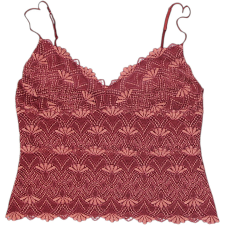 Y2K Ladies Two-Tone Red and Tan Patterned Lace Cami Top