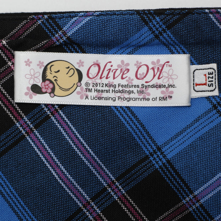 Y2K Ladies Olive Oyl Pleated Kilt Blue Plaid Accents Mini Skirt Size L